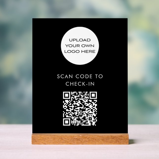 Custom QR Code Check-in Scan Logo Black Acrylic Sign (Neutral)