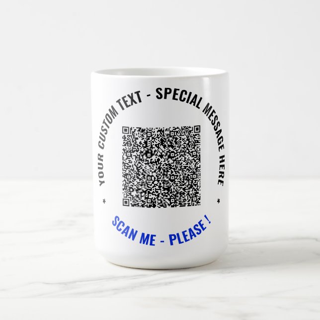 Custom QR Code Coffee Mug Gift Add Your Text Info (Center)