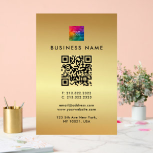 Custom QR Code Company Logo Gold Template Glam Acrylic Sign