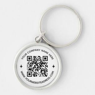 Custom QR Code Company Text Website Round Business Keychain