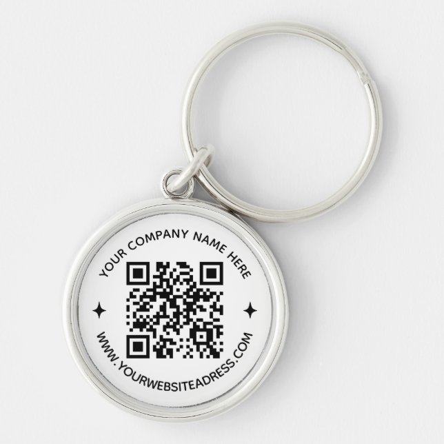Custom QR Code Company Text Website Round Business Keychain (Front)