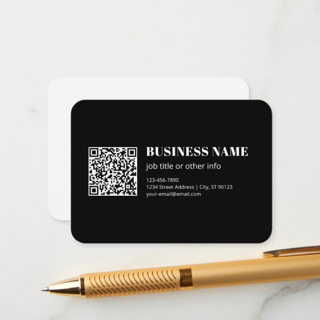 Custom QR code & Editable Retro-Modern Text Enclosure Card (Front/Back In Situ)