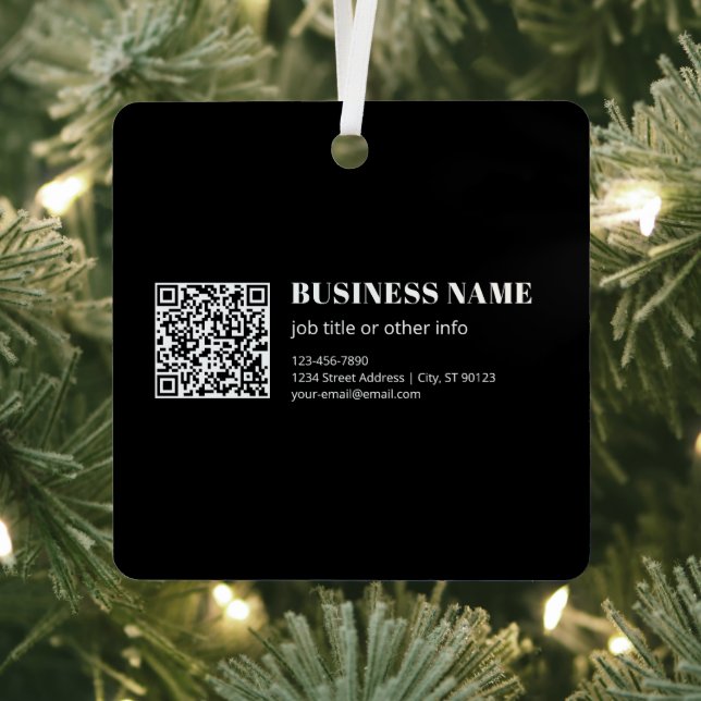 Custom QR code & Editable Retro-Modern Text Metal Ornament (Insitu)