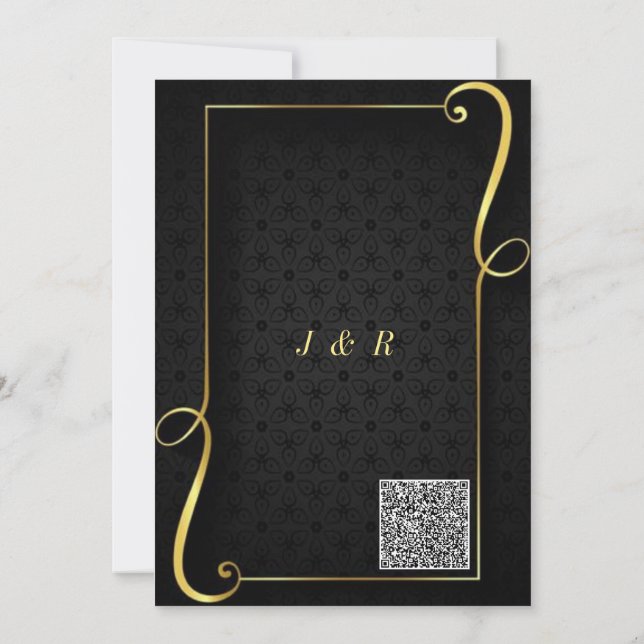 Custom QR Code Gold Black Wedding Invitation Card (Back)