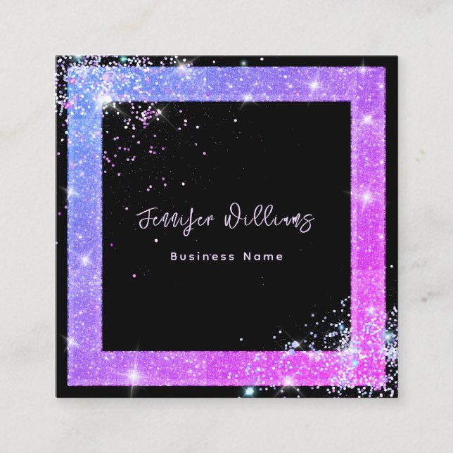 Custom QR Code Holographic Glitter Fashion Black S Square Business Card (Front)