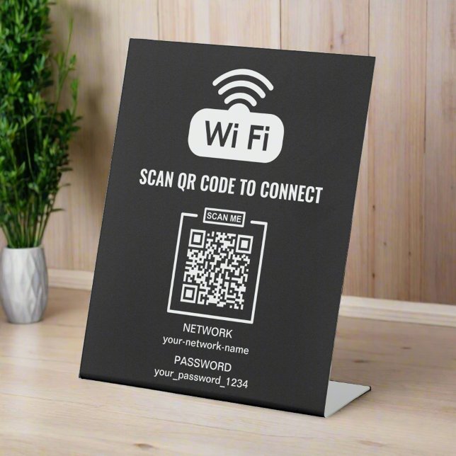 Custom QR Code l Black & White Network Password  Pedestal Sign (Creator Uploaded)
