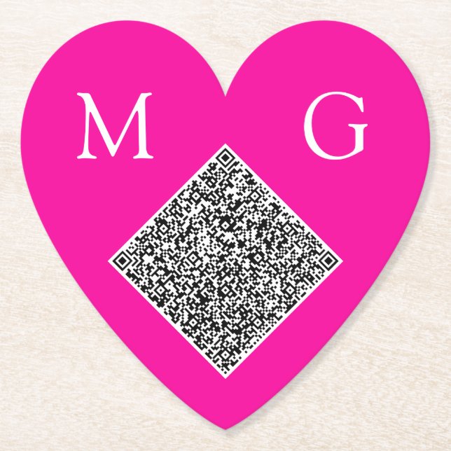 Custom QR Code Letters Wedding Heart Paper Coaster (Front)