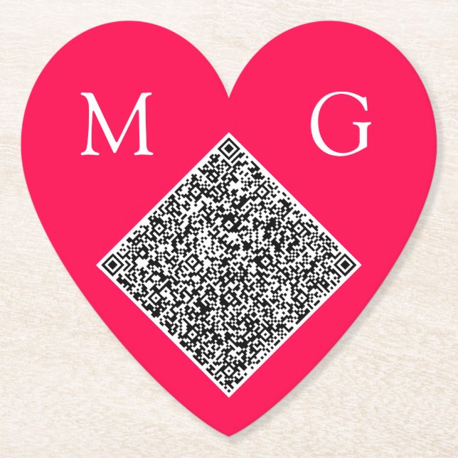 Custom QR Code Letters Wedding Heart Paper Coaster (Front)