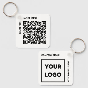 Custom QR Code Logo and Text Corporate Swag White Keychain