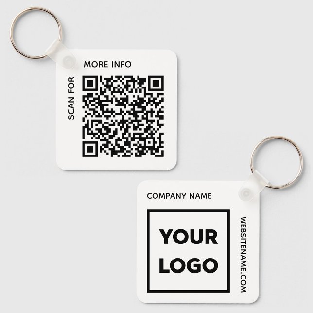 Custom QR Code Logo and Text Corporate Swag White Keychain (Custom QR Code Logo and Text Corporate Swag White Keychain, front/back)