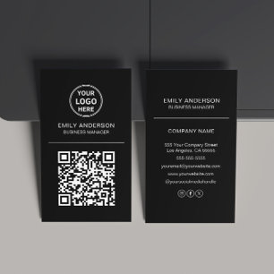 Custom QR Code Logo Minimal Black Business Card