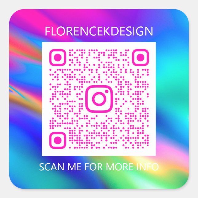 Custom QR Code Logo Shop Holographic Pink  Square Sticker (Front)