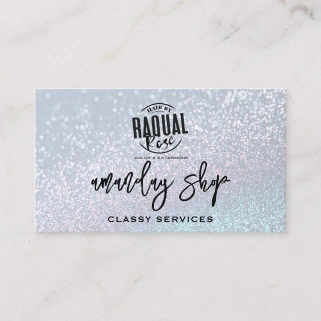 Custom Qr Code Logo Social Media Glitter Blue Business Card (Front)