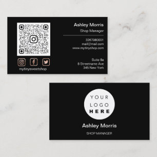 Custom QR Code Logo Social Online Shop Black Rose Business Card