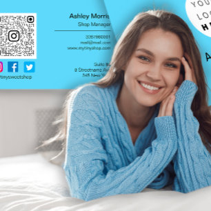 Custom QR Code Logo Social Online Shop Blue Business Card