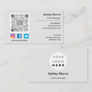 Custom QR Code Logo Social Online Shop Grey Business Card