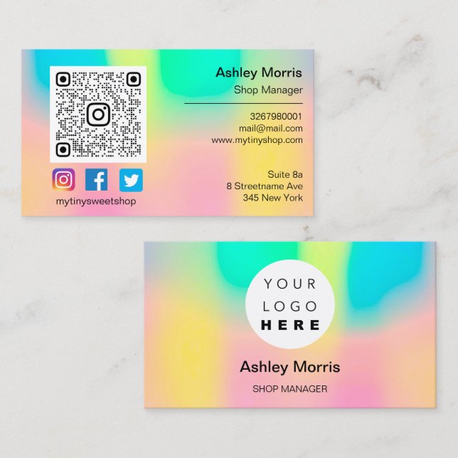 Custom QR Code Logo Social Online Shop Holograph Business Card (Front/Back)