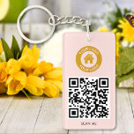 Custom QR Code Logo Text Elegant Blush Pink Keychain<br><div class="desc">Upload a logo and QR code, add text, and easily create your personalized keychain. Click EDIT DESIGN to change the background colour or text colour. You can TRANSFER this DESIGN on other Zazzle products and adjust it to fit most Zazzle items. Standard Studio designs are made in high-resolution graphics for...</div>