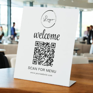 Custom QR Code Menu Text Modern Business Pedestal Sign