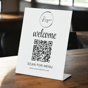 Custom QR Code Menu Text Modern Business Pedestal Sign