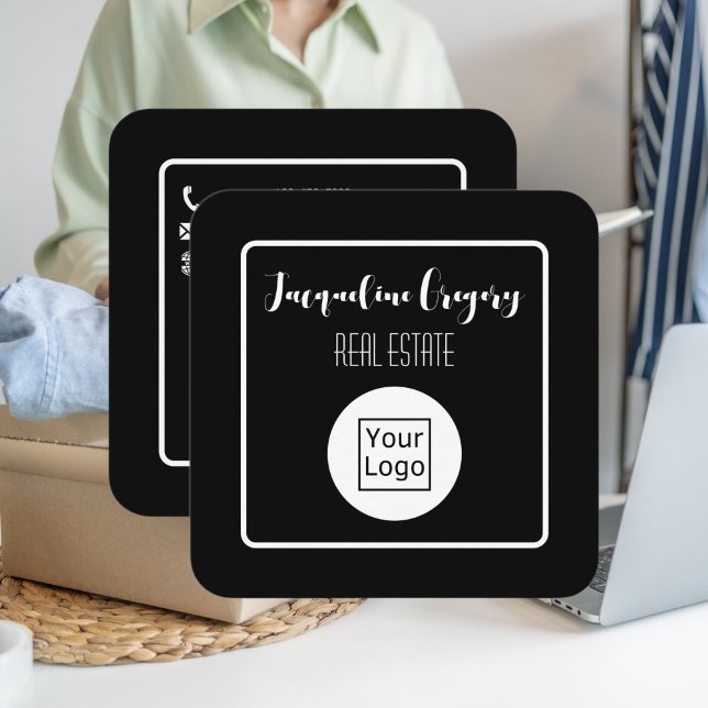 Custom QR Code Modern Logo Black Small Business Square Business Card (Creator Uploaded)