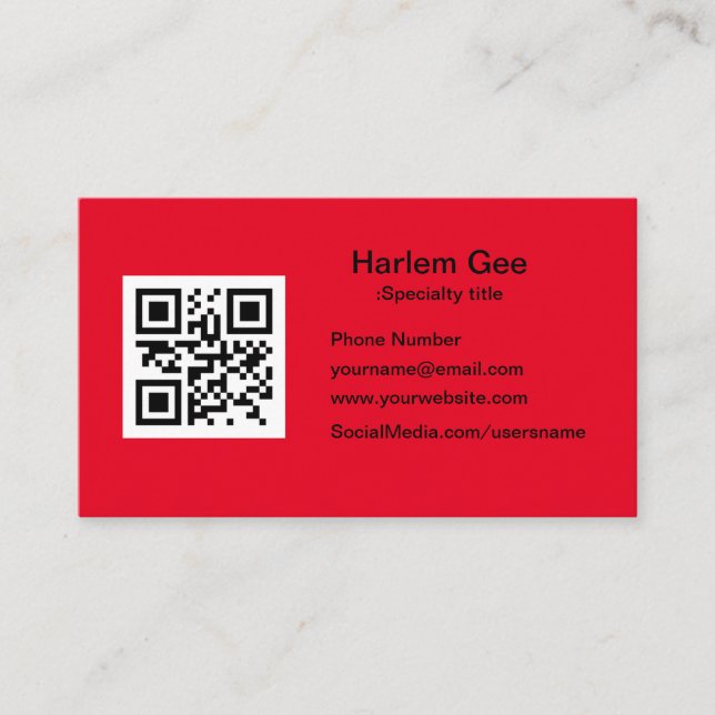 Custom QR Code Modern Red Business Card (Front)