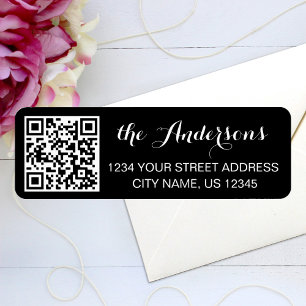 Custom QR Code Name Text Black Return Address
