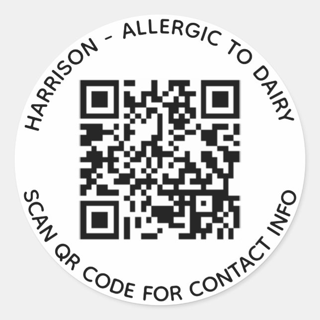 Custom QR Code name text contact info photo kids Classic Round Sticker (Front)