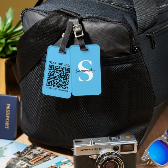 Custom QR Code Personalized Monogram Travel Luggage Tag (Front & Back)