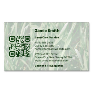 Custom QR Code Photo Green Lawn Care Magnetic Business Card