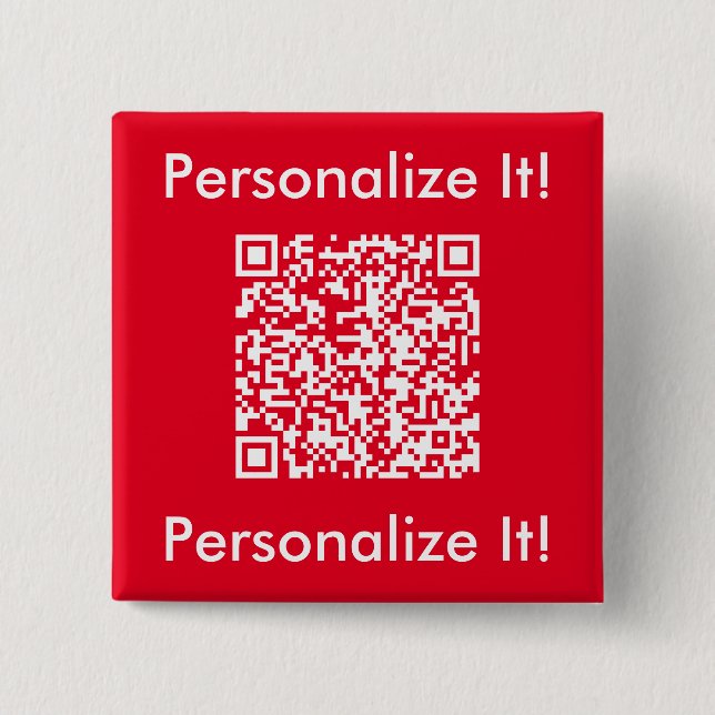 Custom QR Code Red 2 Inch Square Button (Front)