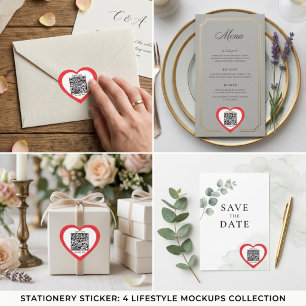 Custom QR Code Red Heart Shaped Wedding Sticker