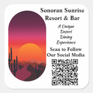 Custom QR Code Restaurant Bar Social Media Promo Square Sticker