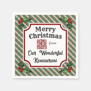 Custom QR Code Restaurant Christmas Plaid Napkin