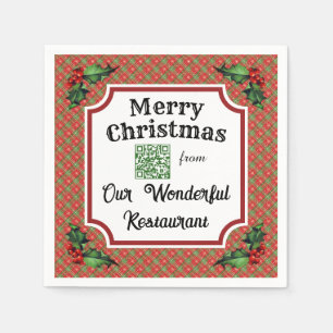 Custom QR Code Restaurant Christmas Plaid Napkin