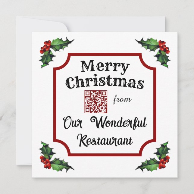 Custom QR Code Restaurant Merry Christmas Holiday Card (Front)