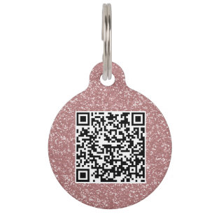 Custom QR Code Rose Gold Glitter Dog Pet Tag