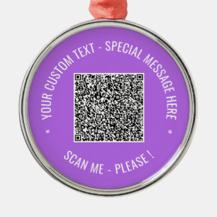 Custom QR Code Scan Info Text Colors Personalized Metal Ornament