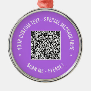Custom QR Code Scan Info Text Colours Personalized Metal Ornament