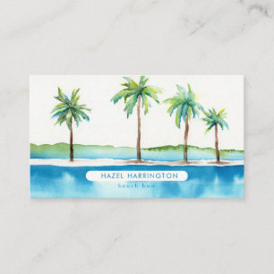 Custom QR Code Scannable Palm Trees Tropical Ocean Business Card