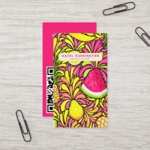 Custom QR Code Scannable Tropical Colourful Fruit Business Card