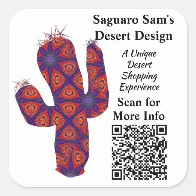 Custom QR Code Small Business Call to Action Promo Square Sticker (Front)