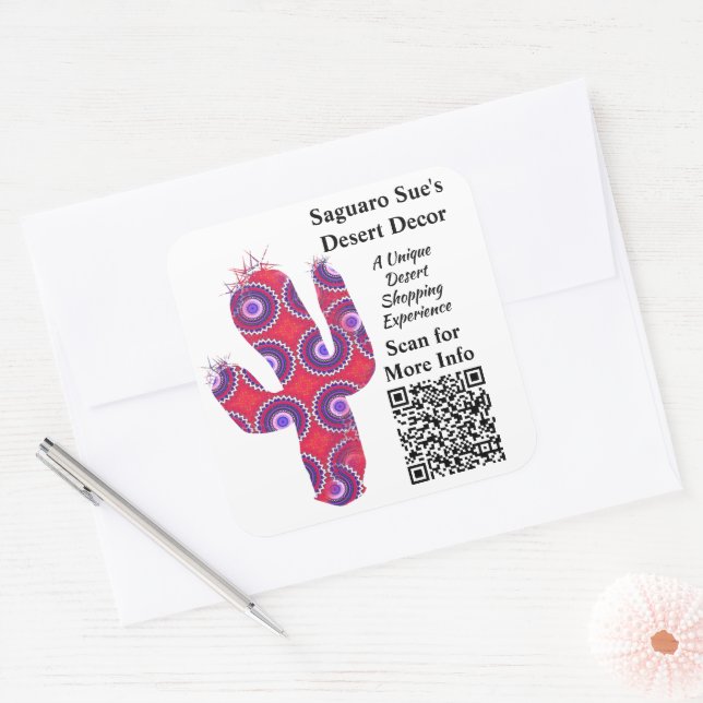 Custom QR Code Small Business Promo Call to Action Square Sticker (Envelope)