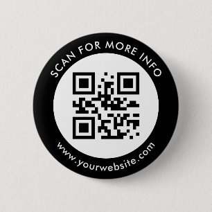 Custom QR Code Text Black White 2 Inch Round Button