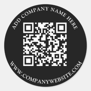 Custom QR Code Text Black White Classic Round Sticker