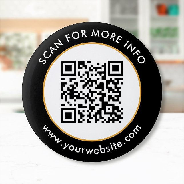 Custom QR Code Text Black White Gold 2 Inch Round Button (Creator Uploaded)