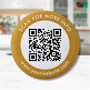 Custom QR Code Text Black White Gold 2 Inch Round Button