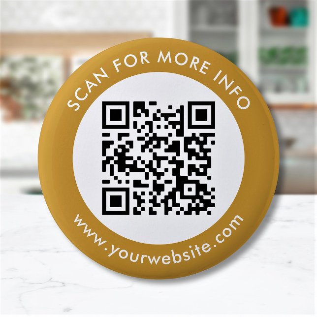 Custom QR Code Text Black White Gold 2 Inch Round Button (Creator Uploaded)