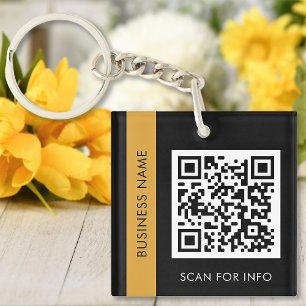 Custom QR Code Text Modern Black Gold Business Keychain