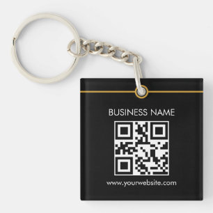 Custom QR Code Text Modern Black White Business Keychain